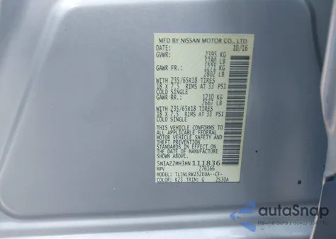 2017 Nissan Murano Sl from USA, damaged, VIN 5N1AZ2MH3HN111836